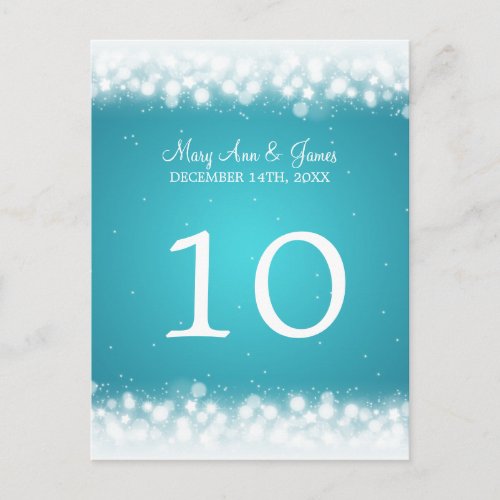 Elegant Table Number Magic Sparkle Turquoise