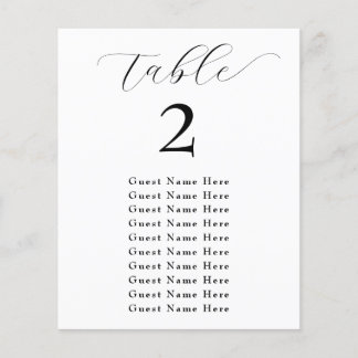 Elegant Table Number Names Black White Minimalist