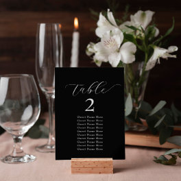 Elegant Table Number Names Black White Minimalist