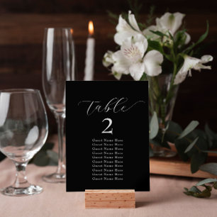 Elegant Table Number Names Black White Minimalist