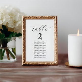 Elegant Table Number Names Black White Minimalist