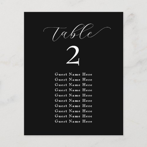 Elegant Table Number Names Black White Minimalist