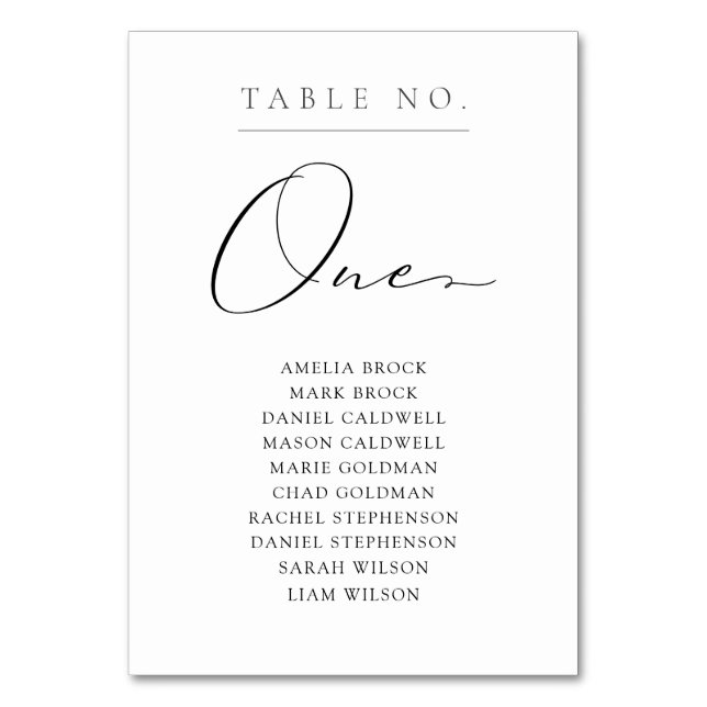 Elegant Table Number One Seating Chart (Front)