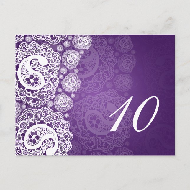 Elegant Table Number Paisley Lace Purple (Front)