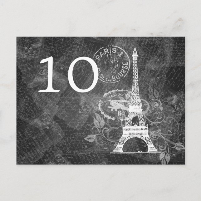 Elegant Table Number Romantic Paris Black (Front)