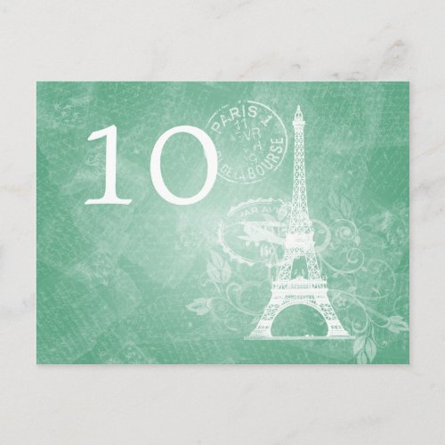 Elegant Table Number Romantic Paris Mint Green
