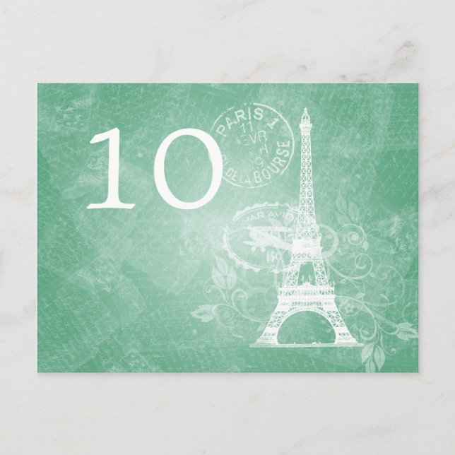 Elegant Table Number Romantic Paris Mint Green (Front)
