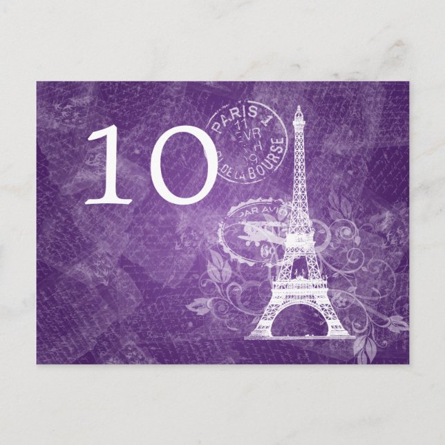 Elegant Table Number Romantic Paris Purple (Front)