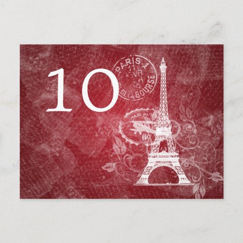 Elegant Table Number Romantic Paris Red