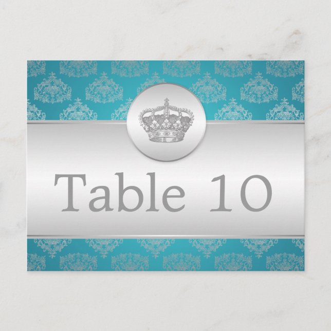Elegant Table Number Royal Crown Blue (Front)