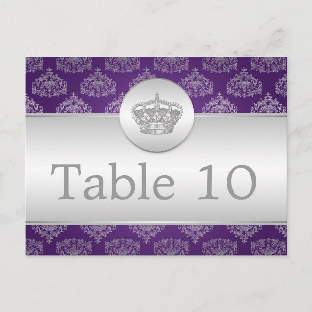 Elegant Table Number Royal Crown Purple (Front)