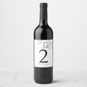 Elegant Table Number Script Black & White Wedding  Wine Label