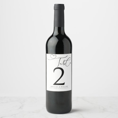 Elegant Table Number Script Black  White Wedding  Wine Label