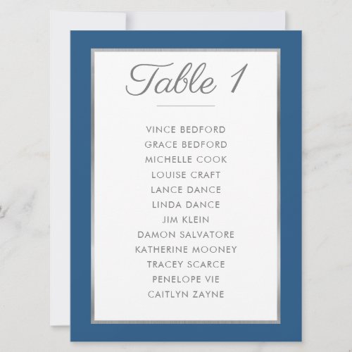 ELEGANT TABLE NUMBER Seating Chart blue gray