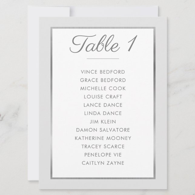 ELEGANT TABLE NUMBER Seating Chart silver gray (Front)