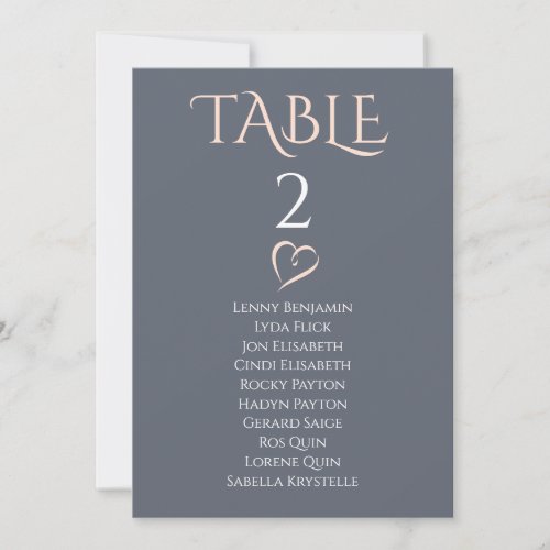 Elegant table number Seating Chart with heart