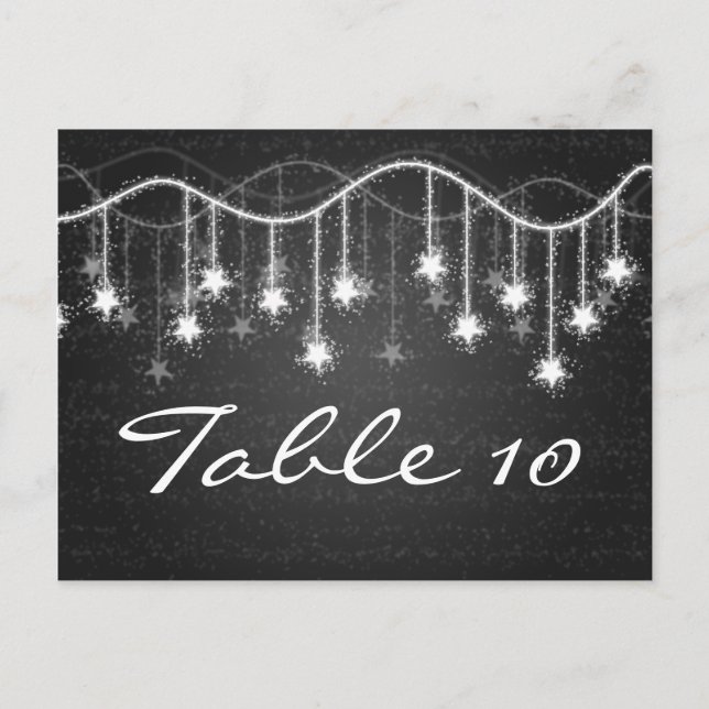 Elegant Table Number Shimmering Stars Black (Front)