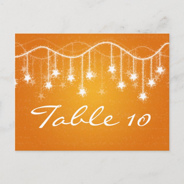 Elegant Table Number Shimmering Stars Orange (Front)