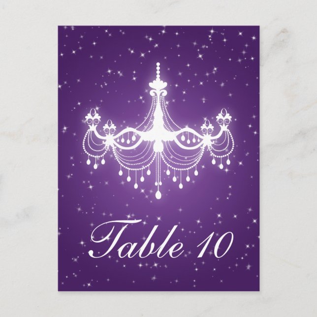 Elegant Table Number Sparkling Chandelier Purple (Front)
