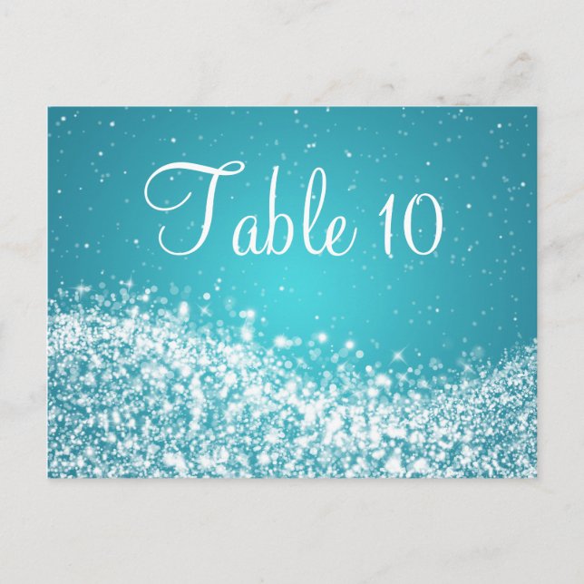 Elegant Table Number Sparkling Wave Blue (Front)