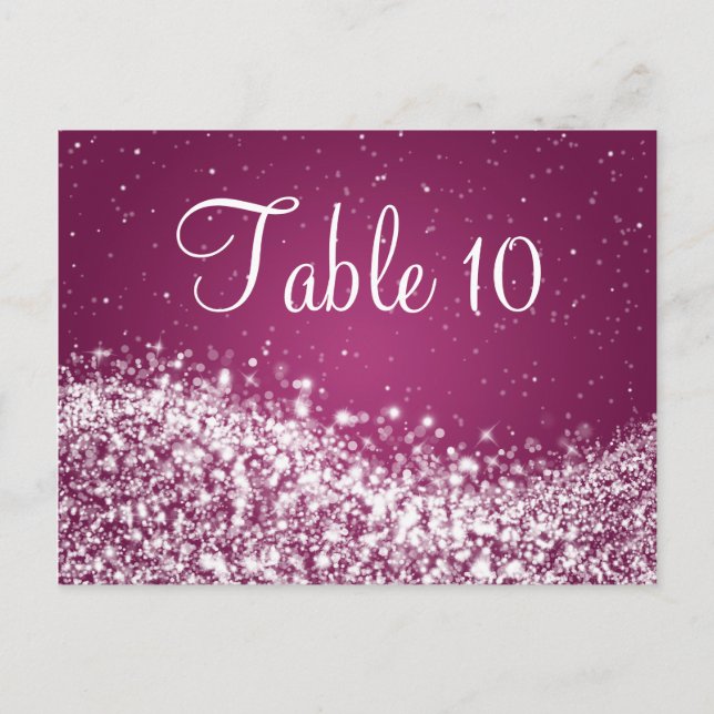 Elegant Table Number Sparkling Wave Plum (Front)