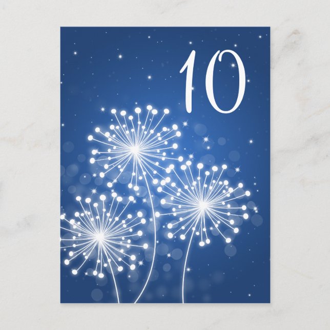 Elegant Table Number Summer Sparkle Sapphire Blue (Front)