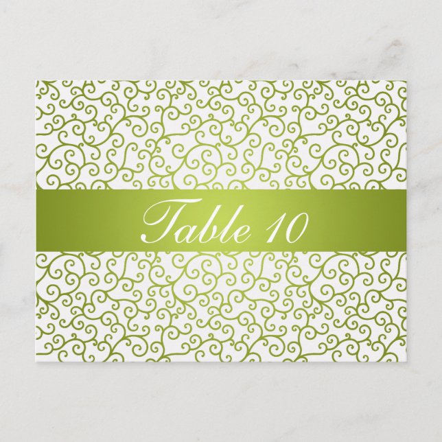 Elegant Table Number Swirls Pattern Lime Green (Front)