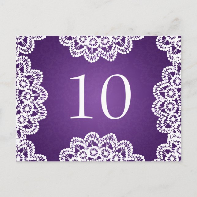 Elegant Table Number Vintage Lace Purple (Front)