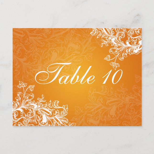 Elegant Table Number Vintage Swirls Orange (Front)