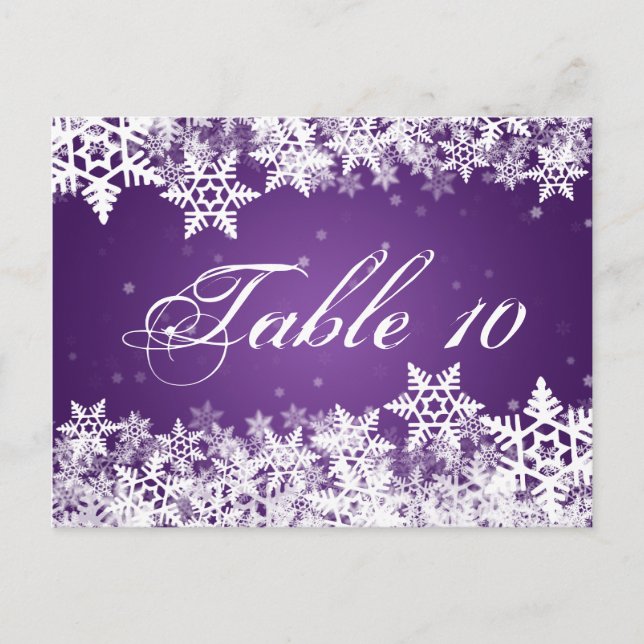 Elegant Table Number Winter Snowflakes Purple (Front)