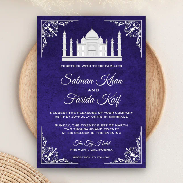 Elegant Taj Mahal Royal Purple Wedding Invitation | Zazzle