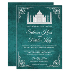 Elegant Taj Mahal Teal Arabian Wedding Invitation