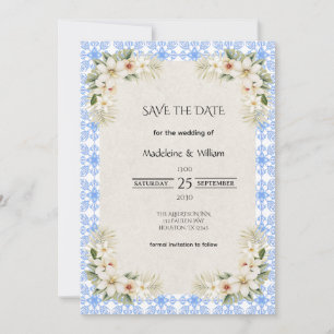 Elegant Talavera Blue Romantic Floral Save The Date