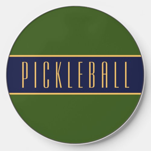 Elegant Tall PICKLEBALL Text Navy Green Stripes Wireless Charger