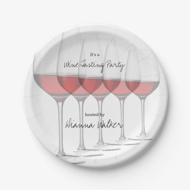 Elegant Tall Red Wine Glasses Paper Plates (Front)