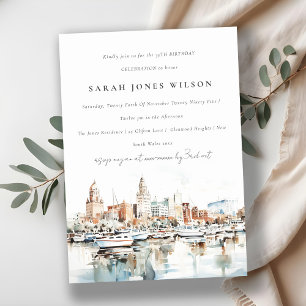 Elegant Tampa Florida Skyline Watercolor Birthday Invitation