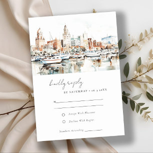 Elegant Tampa Florida Skyline Watercolor Wedding RSVP Card