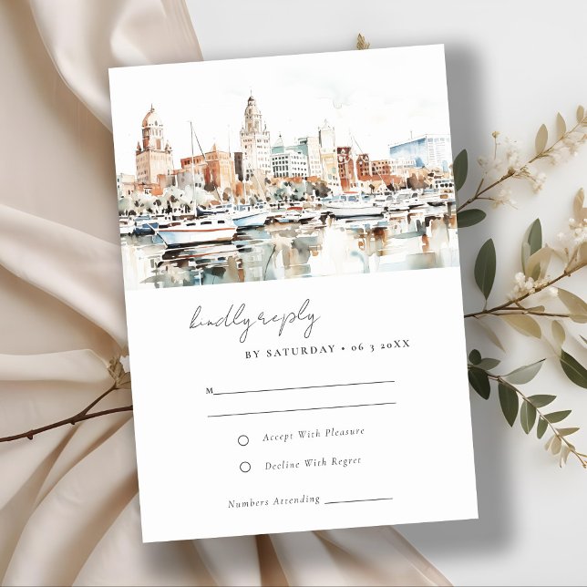 Elegant Tampa Florida Skyline Watercolor Wedding RSVP Card (Creator Uploaded)