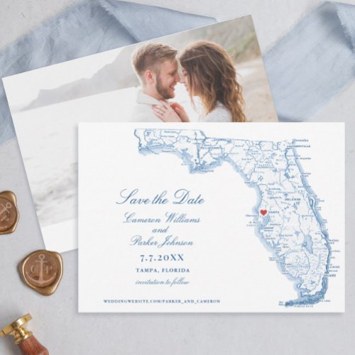 Elegant Tampa Florida Wedding Blue Map Save The Date