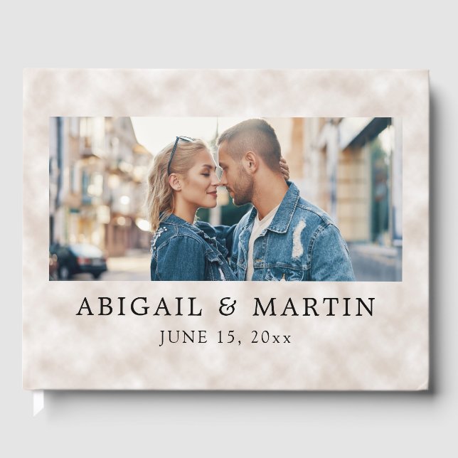Elegant Tan 2 Photo Wedding Bride Groom Guest Book (Front)