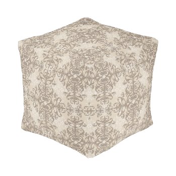 Elegant Tan And Off White Damask Style Pattern Pouf by MHDesignStudio at Zazzle