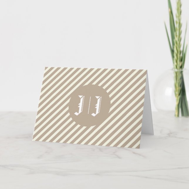 Elegant Tan and White Monogram Initials Letterpress Thank You Card (Front)