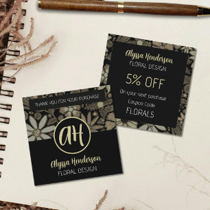 Elegant Tan & Black Floral Logo Coupon Code