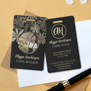 Elegant Tan & Black Floral Photo Logo Event Badge