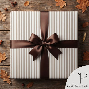 Elegant Tan Brown and White Thin Striped Wrapping Paper