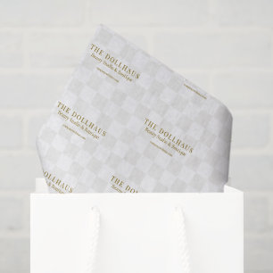 Elegant Tan Checkered Background Business Name Tissue Paper