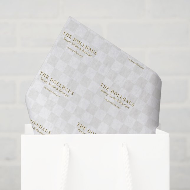 Elegant Tan Checkered Background Business Name Tissue Paper (Gift Bag)