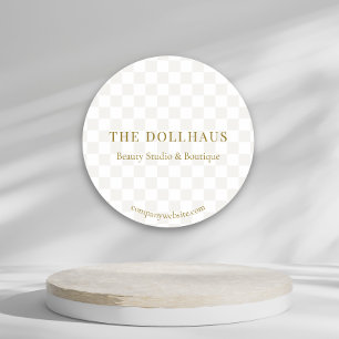 Elegant Tan Checkered Gold Boutique Event Display Classic Round Sticker