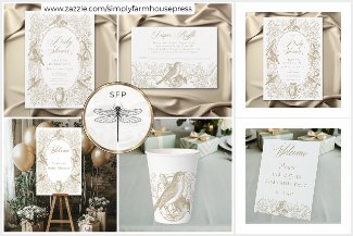 Elegant Tan Chinoiserie Nature Birds Baby Shower