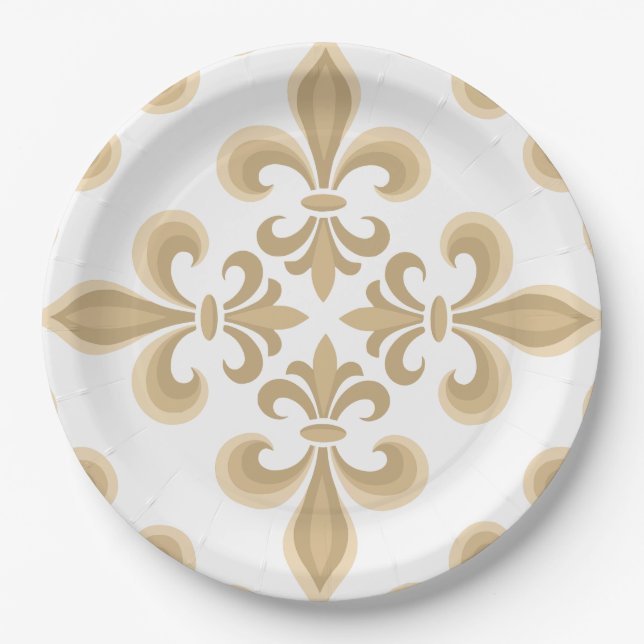 Elegant Tan Damask Paper Plates (Front)